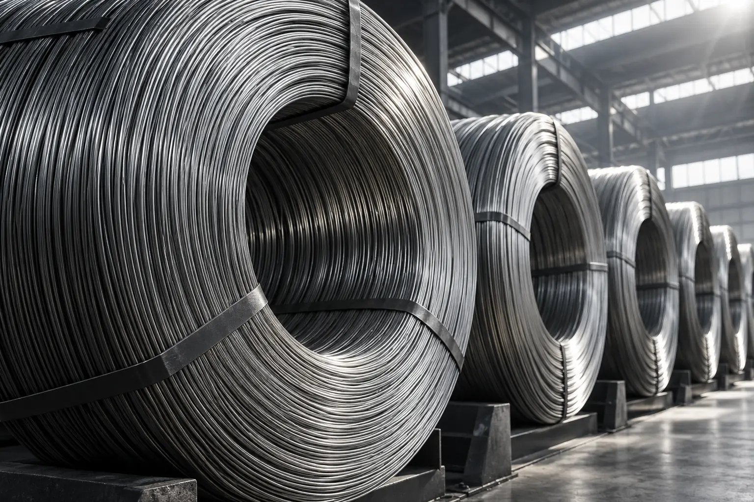 Imagem ilustrativa de bobinas de arame em ambiente industrial
